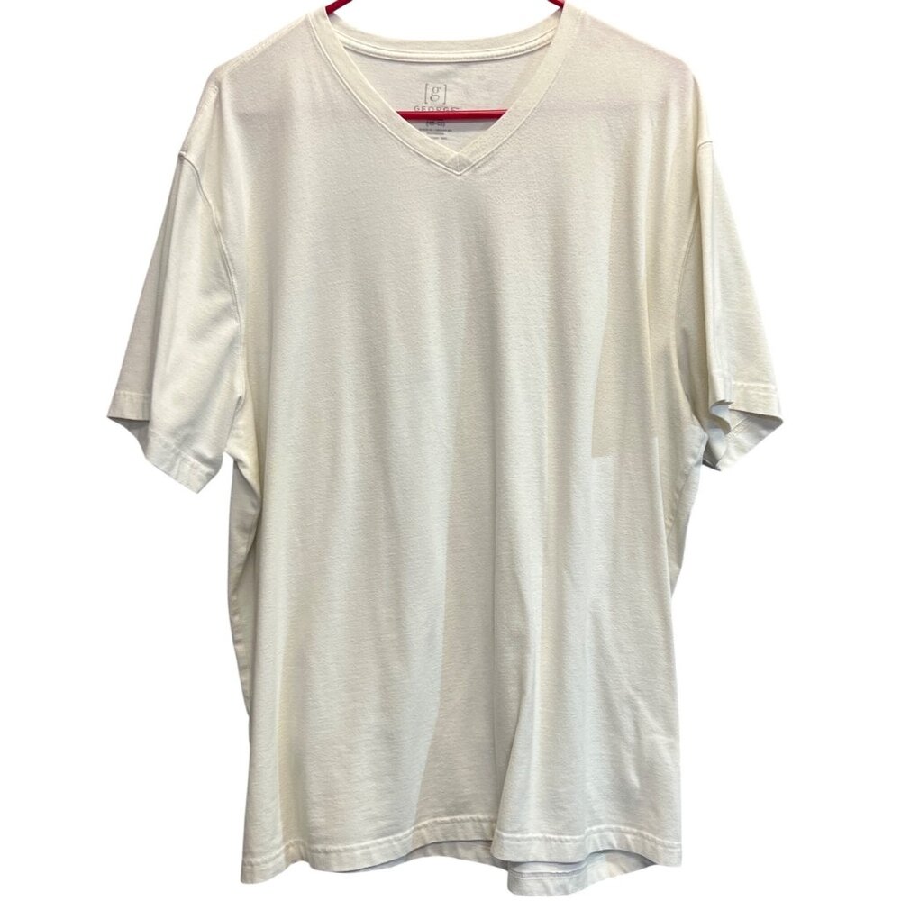 George Mens White V-Neck T-Shirt Size XL Short Sleeve Tee